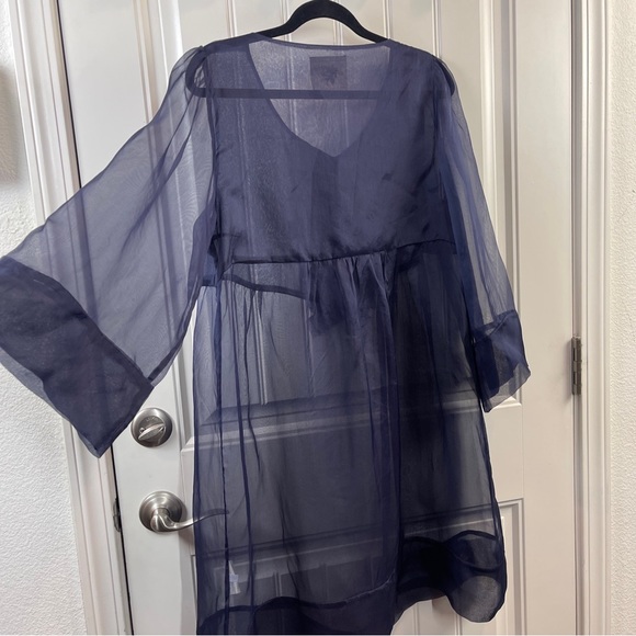 erika cavallini Sheer Mesh Blue Dress Italy Size 44 100% Silk - Picture 9 of 10